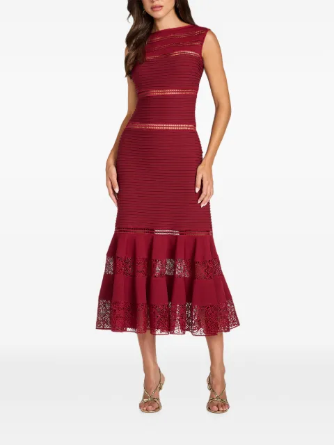 Tadashi Shoji Fiora lace-panelled pintuck-detail midi dress Red CKM26371MDX