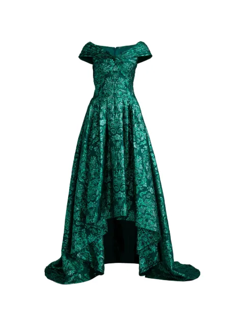 Tadashi Shoji Leontine damask-pattern asymmetric gown Green CKD26313L
