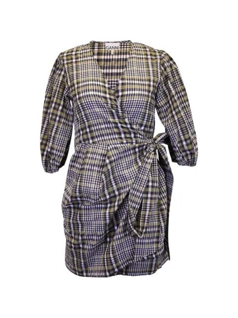 GANNI plaid wrap dress Brown TONPUUSCL369725W