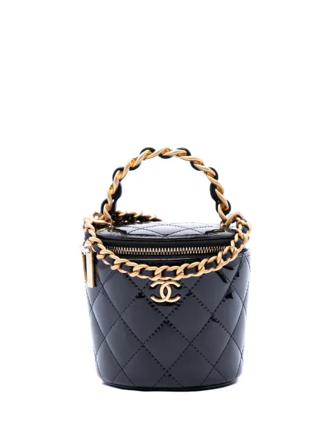 CHANEL Pre-Owned 2021-2026 Quilted Patent Afternoon Tea Top Handle Vanity Case with Chain satchel Black KGQ5RK6UBXZPQ46T