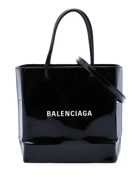 Balenciaga Pre-Owned 2019 Patent Logo Shopping Tote XXS satchel Black JSIN9P6CDW2NZ3H3