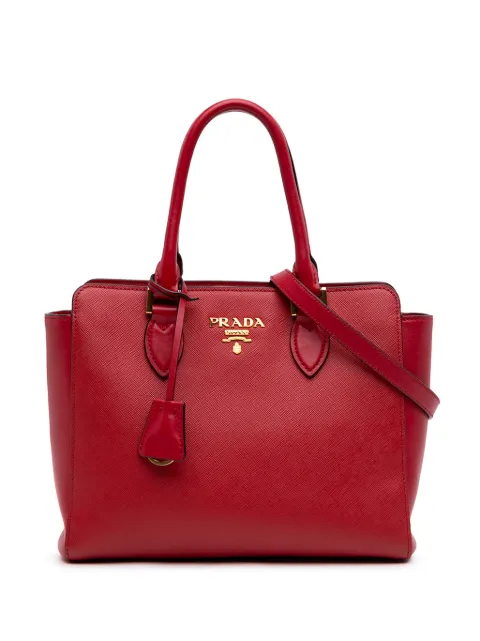 Prada Pre-Owned 2013-2026 Soft Calf Trimmed Saffiano Convertible Tote satchel Red JKE9WY2LSW7QXSUE