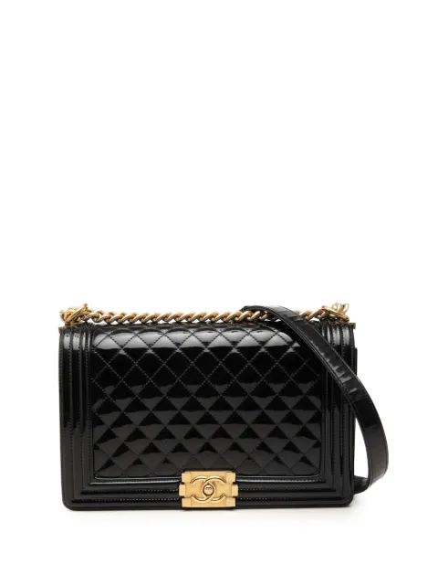 CHANEL Pre-Owned 2015-2016 Medium Quilted Patent Boy Flap crossbody bag Black PQ7FSED9Y9TXS29R