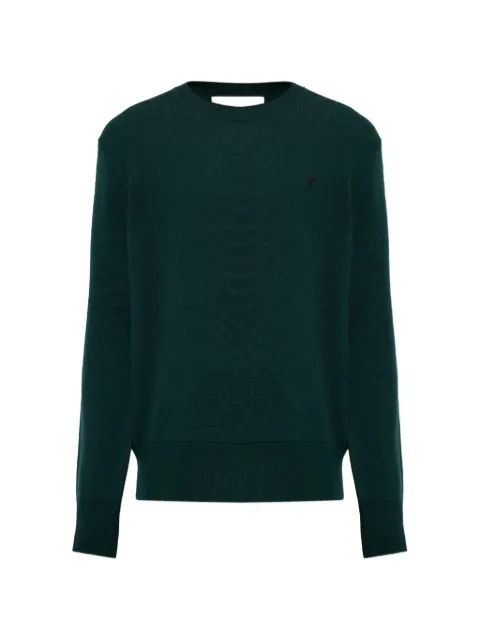AMI Paris green crew-neck wool sweater with Ami de Coeur Green HKS826001