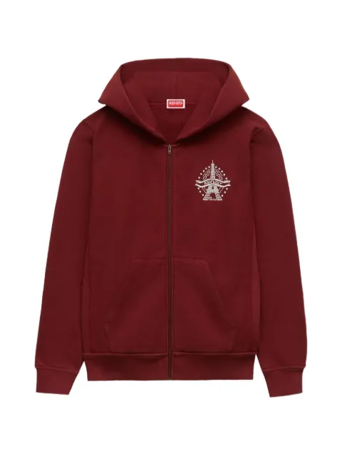 Kenzo Eiffel Tower embroidered zip-up hoodie Red FG62HO2614MJ