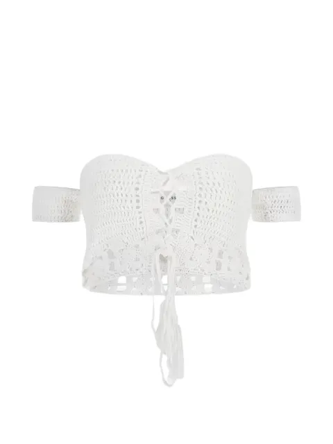 GUESS USA crochet-knit lace-up top White E5GH00Z3N30