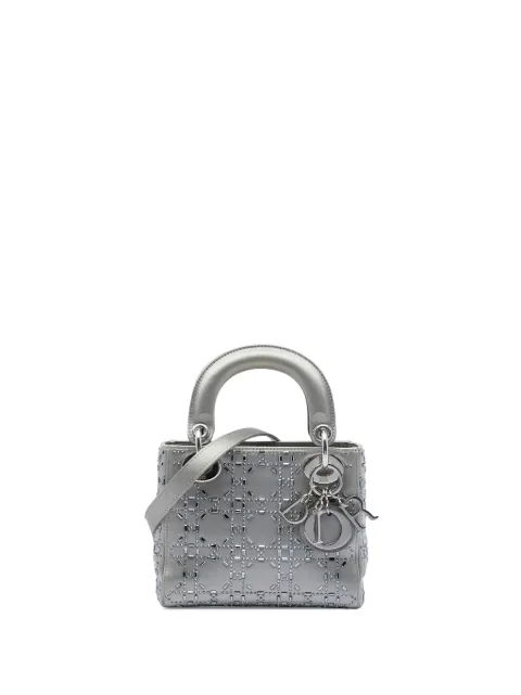 Christian Dior Pre-Owned 2017 Mini Satin Cannage Crystal Embellished Lady Dior satchel Grey I7Q9ZZQ5J219KOHG