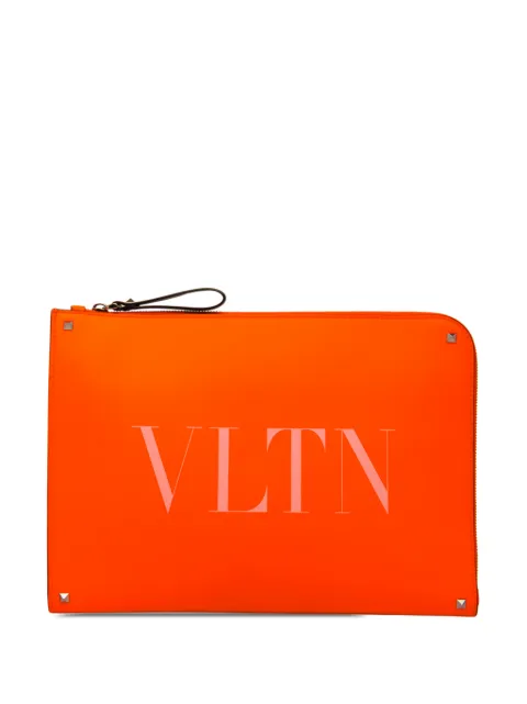 Valentino Garavani Pre-Owned 2018-2026 Leather Rockstud VLTN Document Case clutch bag Orange PCOZJFPE4A5Z4HTT