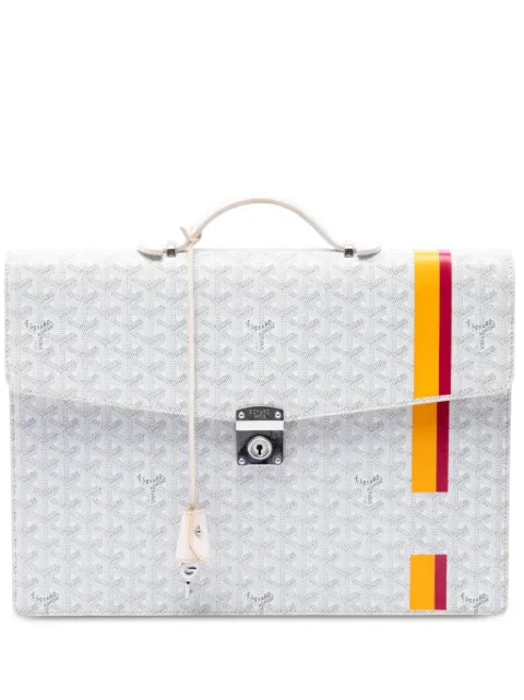 Goyard Pre-Owned 2010 Goyardine Stripe Serviette Chypre business bag White CYBYV2OJUZR9BNR7