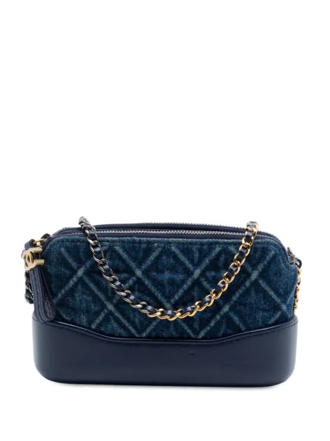 CHANEL Pre-Owned 2020 Quilted Denim Gabrielle Double Zip Clutch with Chain crossbody bag Blue BJUTQMEXP31LL0F0