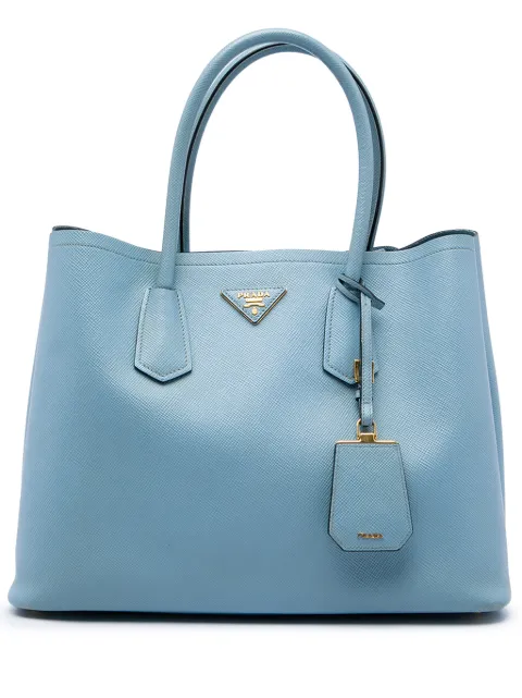 Prada Pre-Owned 2010-2026 Large Saffiano Cuir Double satchel Blue YAHP3FPZZZM2A2HI