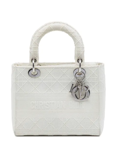 Christian Dior Pre-Owned 2020 Medium Embroidered Canvas Cannage Lady D Lite satchel White 9S4PG9TEO3SWFOD2