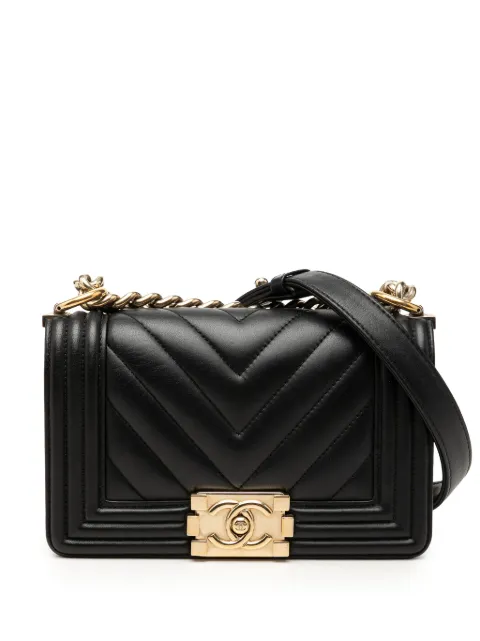 CHANEL Pre-Owned 2016-2017 Small Chevron Lambskin Boy Flap crossbody bag Black 8AJRIX2E0TFKBQJX