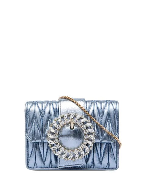 Miu Miu Pre-Owned 2010-2026 Mini Matelasse Metallic Nappa Crystal Embellished crossbody bag Blue W91C9O30DI537M2I