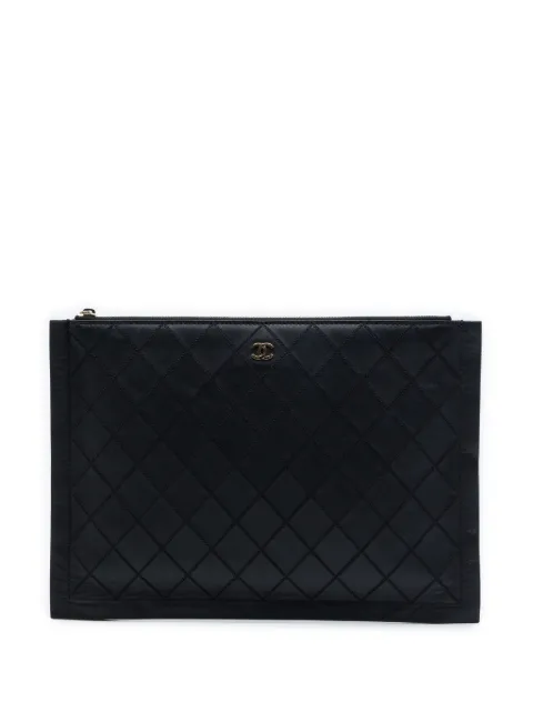 CHANEL Pre-Owned 2016-2017 Large Quilted Stitched Calfskin Zip Pouch clutch bag Black 6JFCKPEEAP7NHUK2