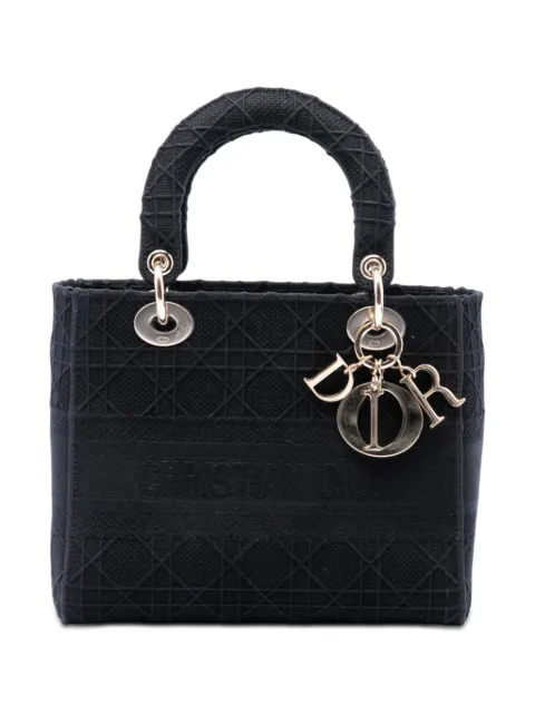 Christian Dior Pre-Owned 2019 Medium Embroidered Canvas Cannage Lady D Lite satchel Black 5MWHAFXI1KDMV0NO