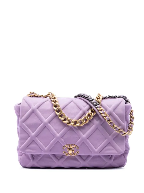 CHANEL Pre-Owned 2019 Large Jersey 19 Flap satchel Purple SXDZJFM1XDR3H14Y