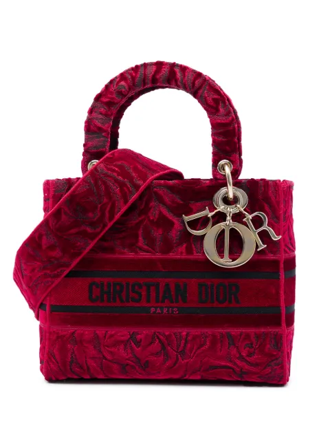 Christian Dior Pre-Owned 2021 Medium Embroidered Velvet Roses Lady D Lite satchel Red 3JJTJGW50JRD79Y0