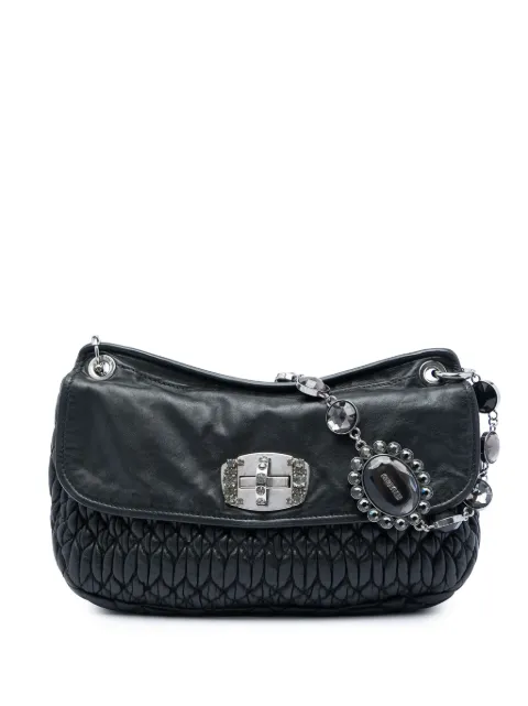 Miu Miu Pre-Owned 2010-2026 Matelasse Nappa Crystal Flap crossbody bag Black RHIED0ODP3O4VCO0