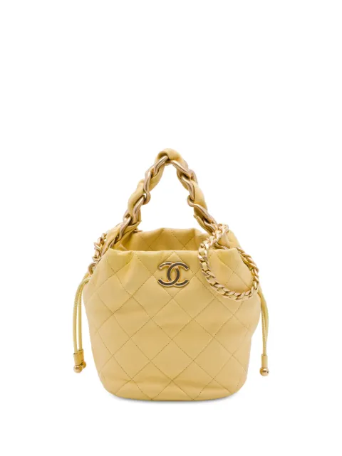 CHANEL Pre-Owned 2021 CC Quilted Lambskin Drawstring Bucket Bag satchel Yellow PGGLIPZTBDSOXHRD