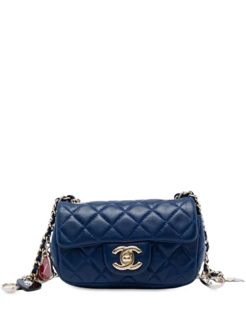 CHANEL Pre-Owned 2009-2010 Extra Mini CC Quilted Lambskin Heart Valentine Charms Flap crossbody bag Blue 00V3VLR3SRQ9P1JJ