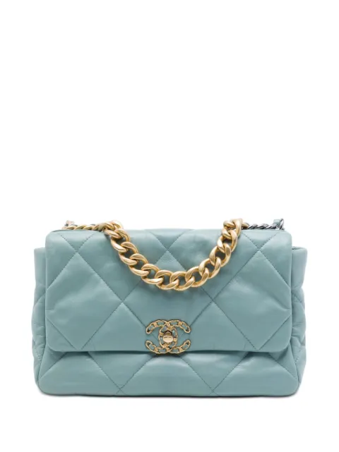 CHANEL Pre-Owned 2020 Large Lambskin 19 Flap satchel Blue N48H05ZG9DB11YQF