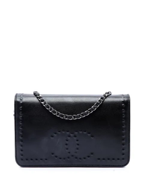 CHANEL Pre-Owned 2013-2014 CC Embossed Lambskin Wallet on Chain crossbody bag Black W30E465JH3J2KXAL