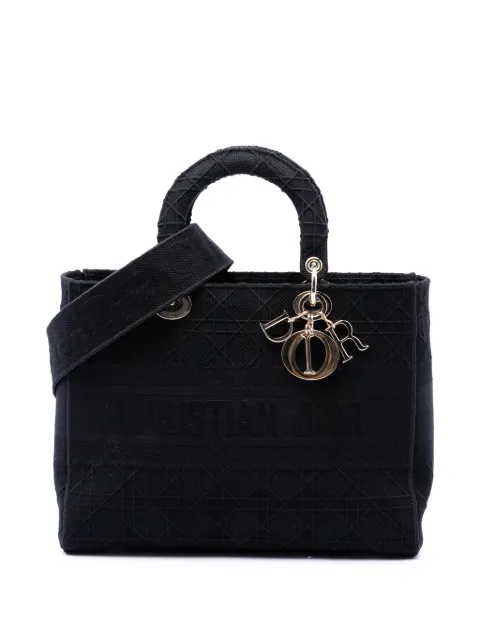 Christian Dior Pre-Owned 2020 Large Embroidered Canvas Cannage Lady D Lite satchel Black VRCO1AV3N2TNFOHE