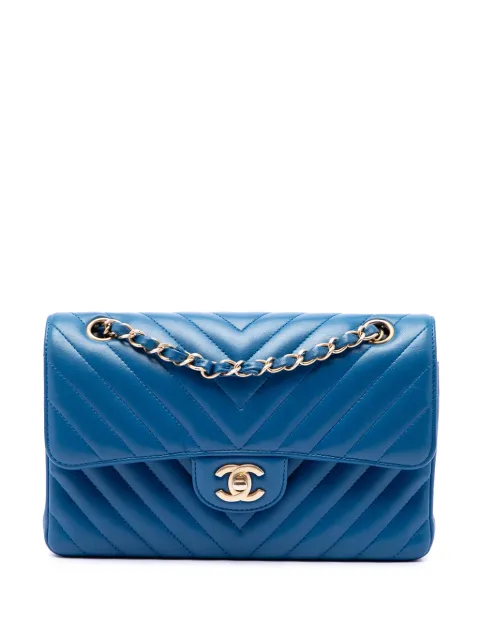 CHANEL Pre-Owned 2019 Small Classic Chevron Lambskin Double Flap shoulder bag Blue 0M3POAC9LCH578CA