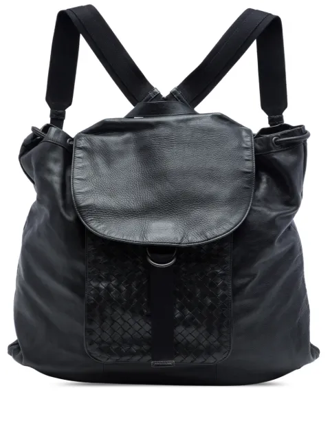 Bottega Veneta Pre-Owned 2012-2026 Intrecciato Trimmed Leather Drawstring backpack Black OGEUTGERFETZL1SB
