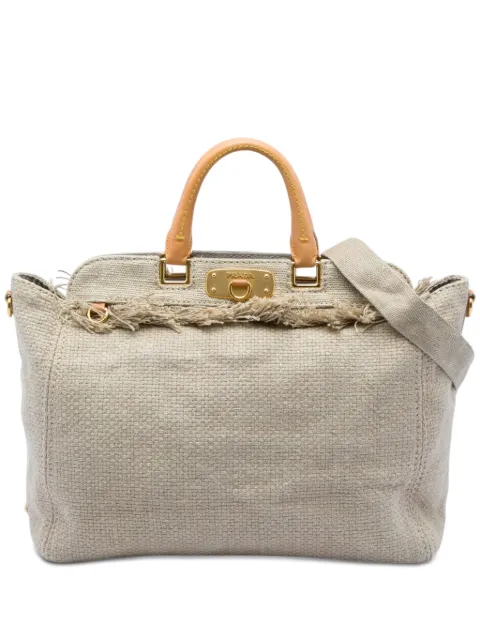 Prada Pre-Owned 2013-2026 Raffia Lino Fringe Shopping Tote satchel Neutrals NFCB4NHGIHXVQL33