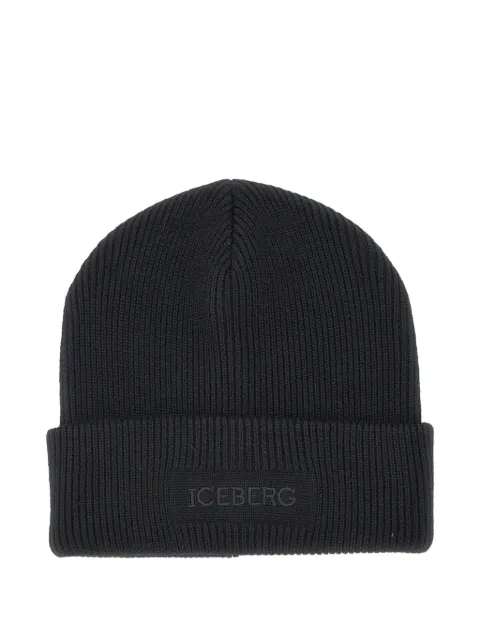 Iceberg logo-embroidered ribbed-knit beanie hat Black 304090059000