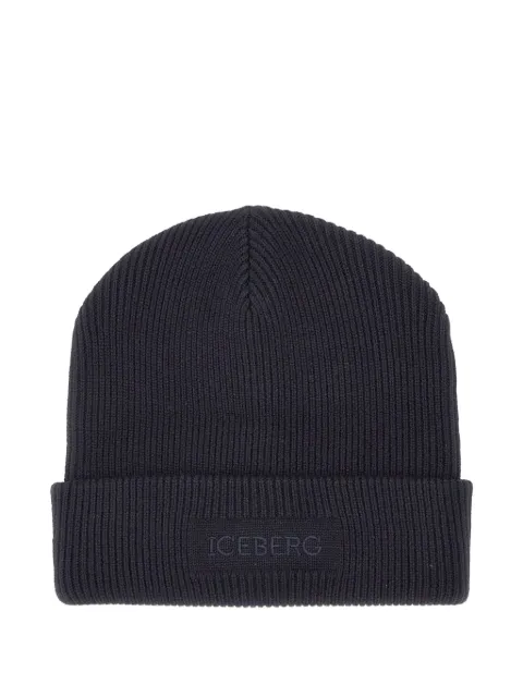 Iceberg ribbed-knit embroidered beanie hat Blue 304090056689