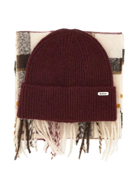 Barbour Olivia fringed scarf and beanie hat set Neutrals LGS0107LGS