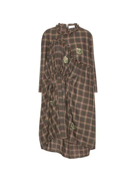 Henrik Vibskov check-pattern ruffled midi dress Brown AW26STUDF319