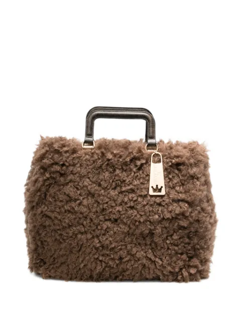 la milanesa Amal faux-shearling clutch bag Brown AMALBEIGE