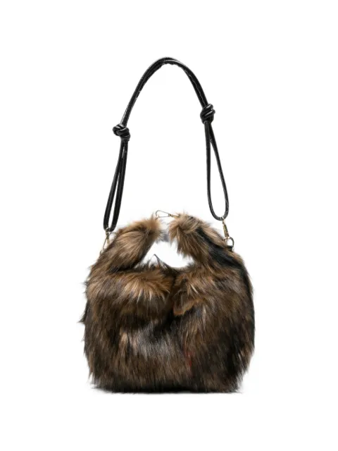 la milanesa faux-fur logo-plaque shoulder bag Brown ALVA