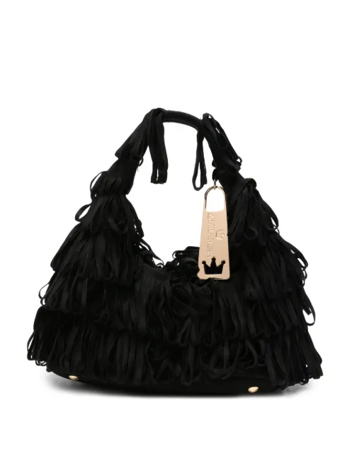 la milanesa fringe-detailed logo-plaque clutch bag Black CAPUCISNERA