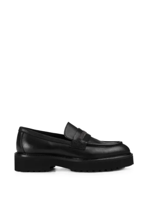 Doucal's micro-stud detail leather loafers Black DD8741PHILUF289