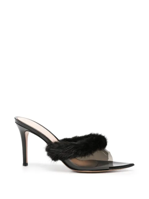Gianvito Rossi Plexi feather-trim pointed-toe heeled sandals Black G1024185RICGTU