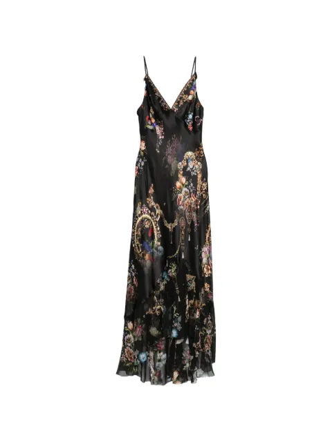 Camilla floral-print rhinestone-embellished asymmetric dress Black 00042801