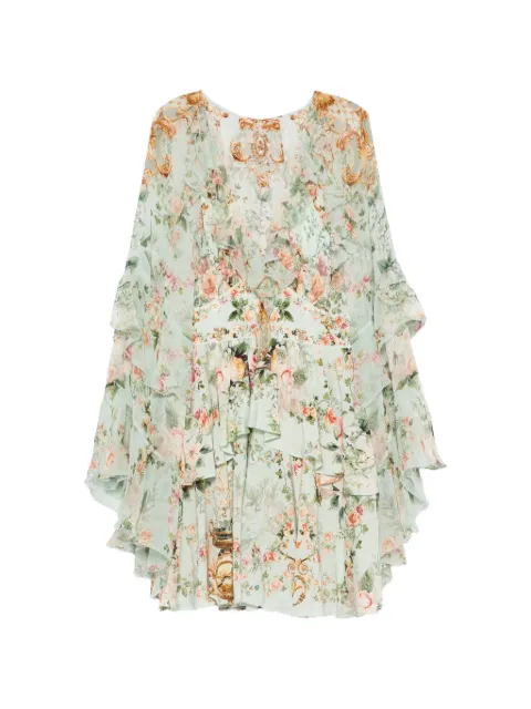 Camilla floral-print ruffled mini dress Green 00042173