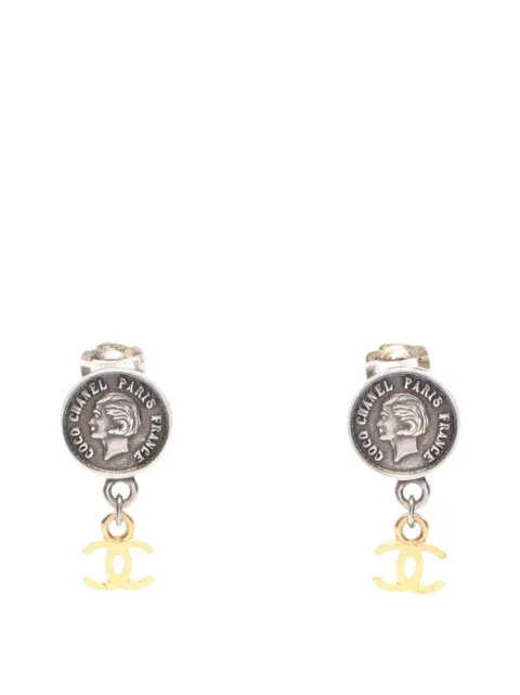 CHANEL Pre-Owned 1996 CC Stainless Steel and Gold Plated Coin Drop Clip On Earrings costume earrings Gold 9J60FFLZ5LASYZW6