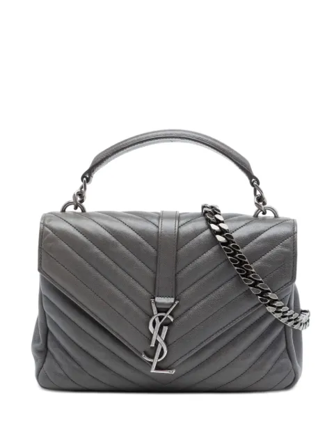 Saint Laurent Pre-Owned 2015 Medium Chevron Sheepskin Monogram College satchel Grey 5XYFJM2FS71AC0JK
