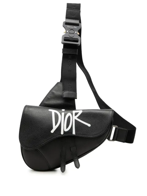 Christian Dior Pre-Owned 2020 Shawn Stussy Grained Calfskin Saddle Bag crossbody bag Black GKDXIT1BZ4ZATQ17