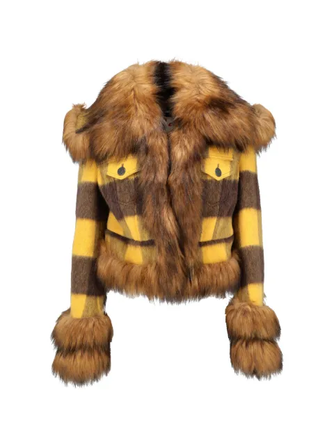 DSQUARED2 faux fur-trimmed checked jacket Brown CVM26233