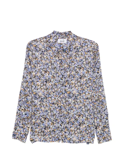 Niu floral-print long-sleeve shirt Blue AW26601T205