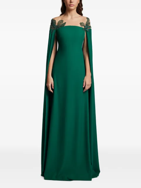 CRISTALLINI Bel Air bead-embellished cape-sleeve maxi dress Green CA194