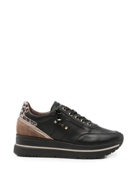 NERO GIARDINI leopard-print panelled leather sneakers Black I617360D100