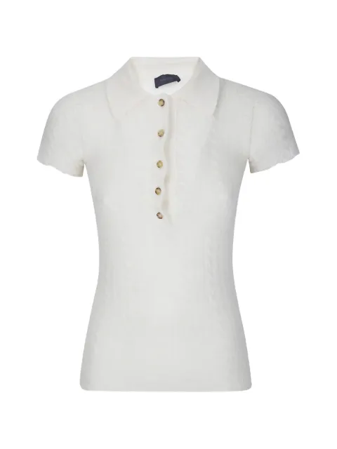 Haikure cable-knit short-sleeve polo top White HEW07123MC080PX